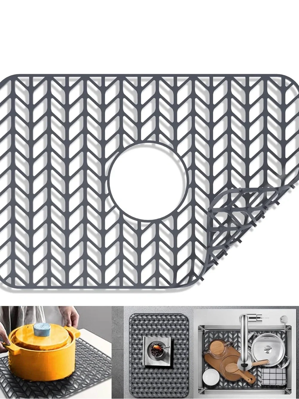Sink Protectors for Kitchen Sink, 26''x 14'' Silicone Kitchen Sink Mat Grid
